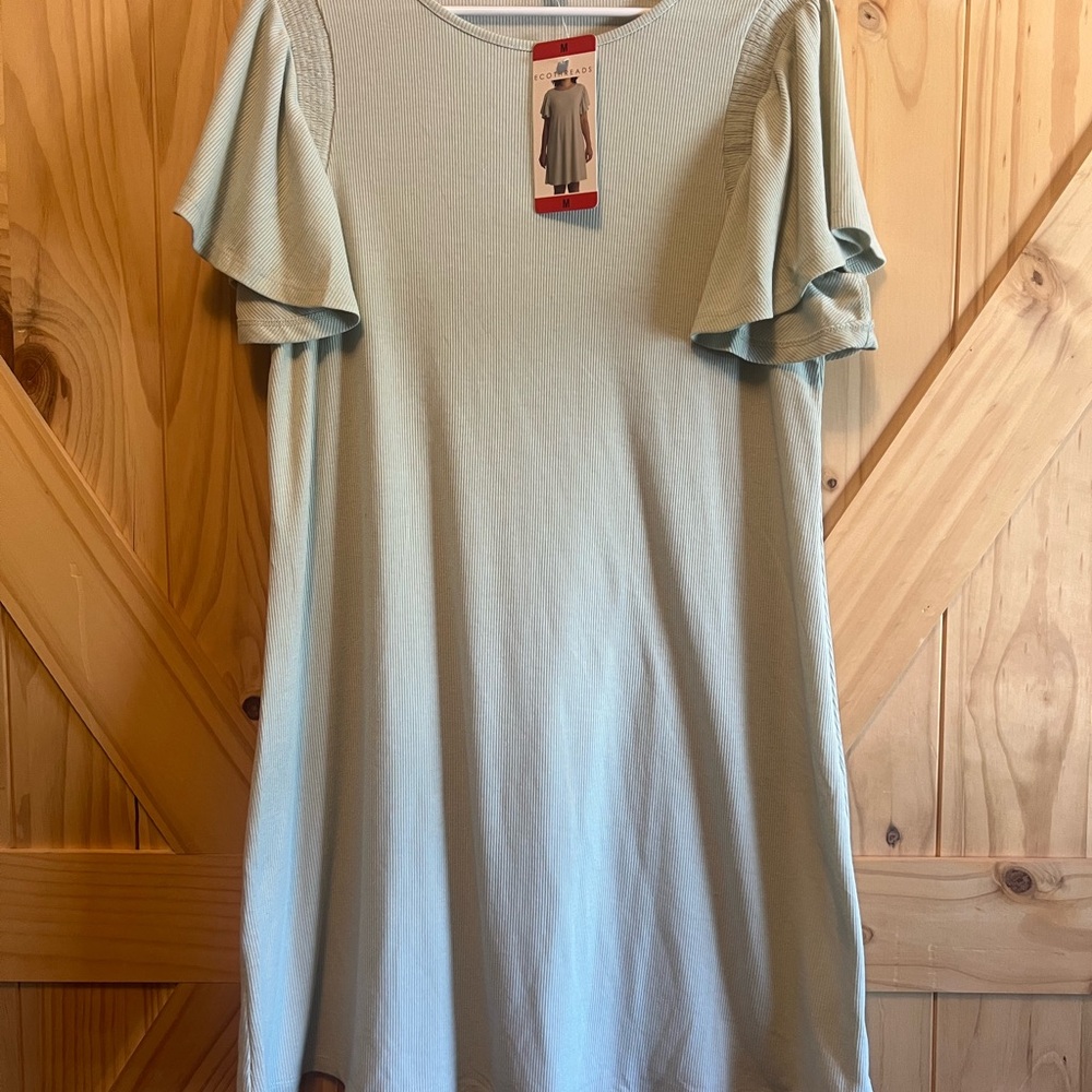 Ecothreads Flutter Sleeve Mint Green Midi Dress Size M Boho Recycled Simple